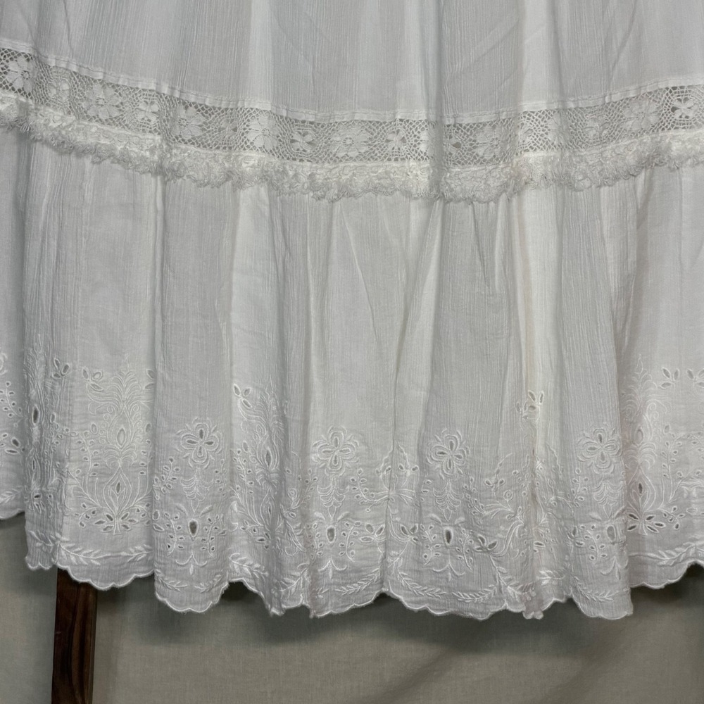 Johnny Was Jade Ziva Tiered Dress White Eyelet Lace Women's Size L - Picture 6 of 8